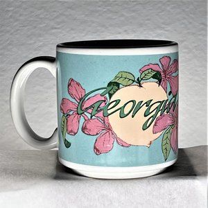 GEORGIA Coffee Mug Peach Graphic Made in Japan Standard Size No Chips or Cracks